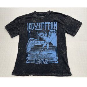 Led Zeppelin Swan Song Band Tee Acid Wash Black Grey T-Shirt Men’s Small